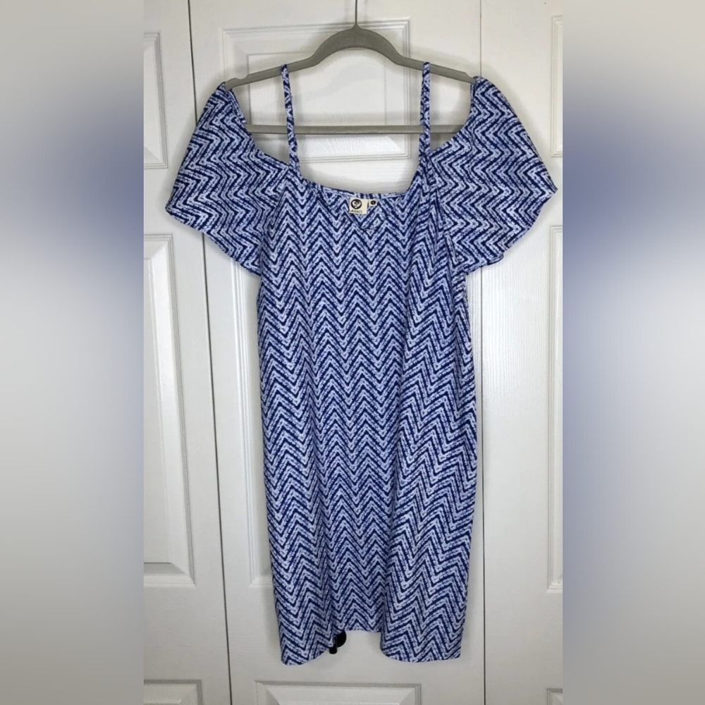 Lagasi Blue White Caribbean Chevron Cover Up Large Cold Shoulder